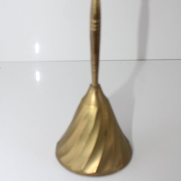 Vintage Brass Handheld Bell Made In India 6 3/8" Dinner Bell Swirled - Picture 1 of 5